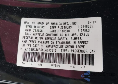 2014 Acura Tl 3.5 из США, поврежденный, VIN 19UUA8F56EA003312